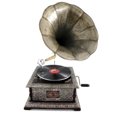 Grammophon Square Silver Gramophone Gramofon mit Trichter Anitk Design Dekoration